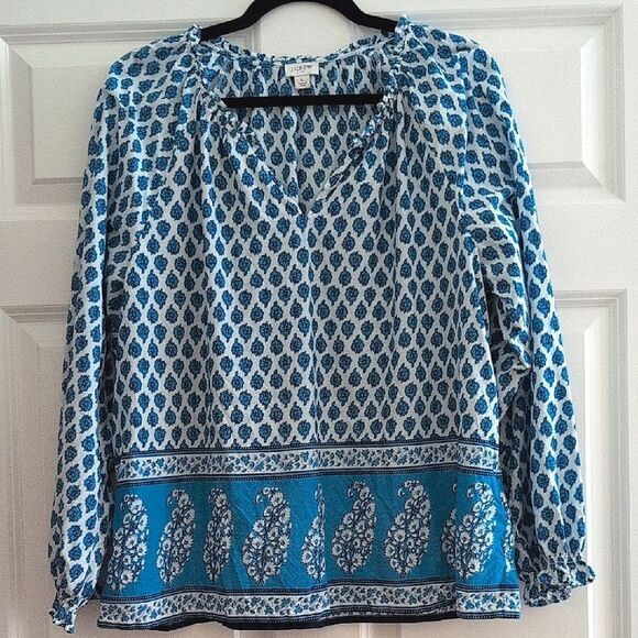 J. Crew Cotton Block Print Artist Blouse Top Size L - Picture 3 of 13